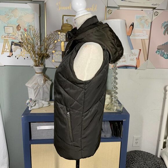 Brown hooded puffer vest full zip jacket sz s womens no brand good quality - Picture 3 of 6